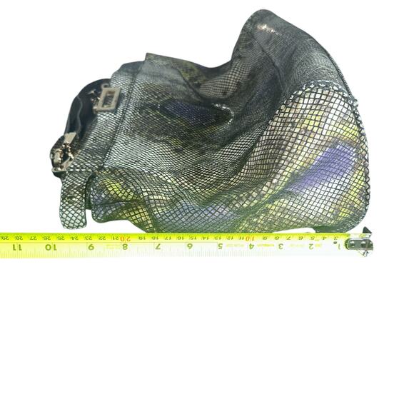 Danier Genuine Leather Python Print Satchel Crossbody Bag Gray Purple - Picture 14 of 15